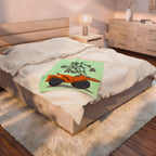 Velvet Plush Baby Blanket — "Let's Rock & Roll" Dump Truck Nursery Throw (Soft Mint)