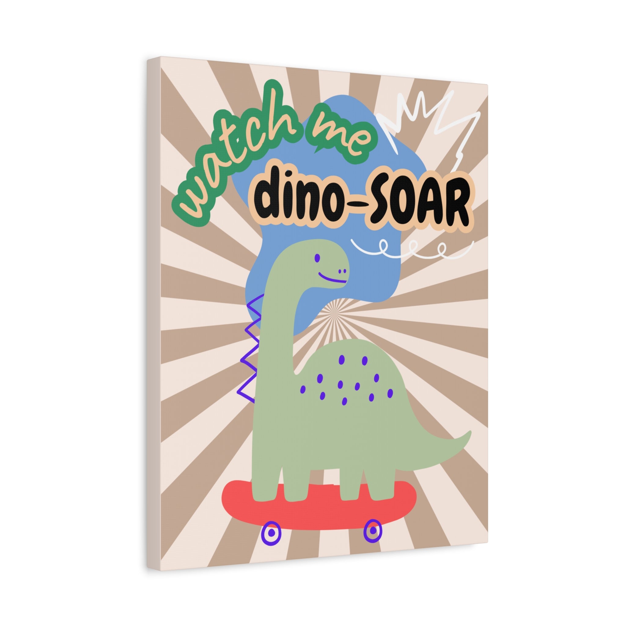 Dino-Soar Large Canvas Wall Art - Cute Skateboarding Dinosaur Décor for Kids’ Room