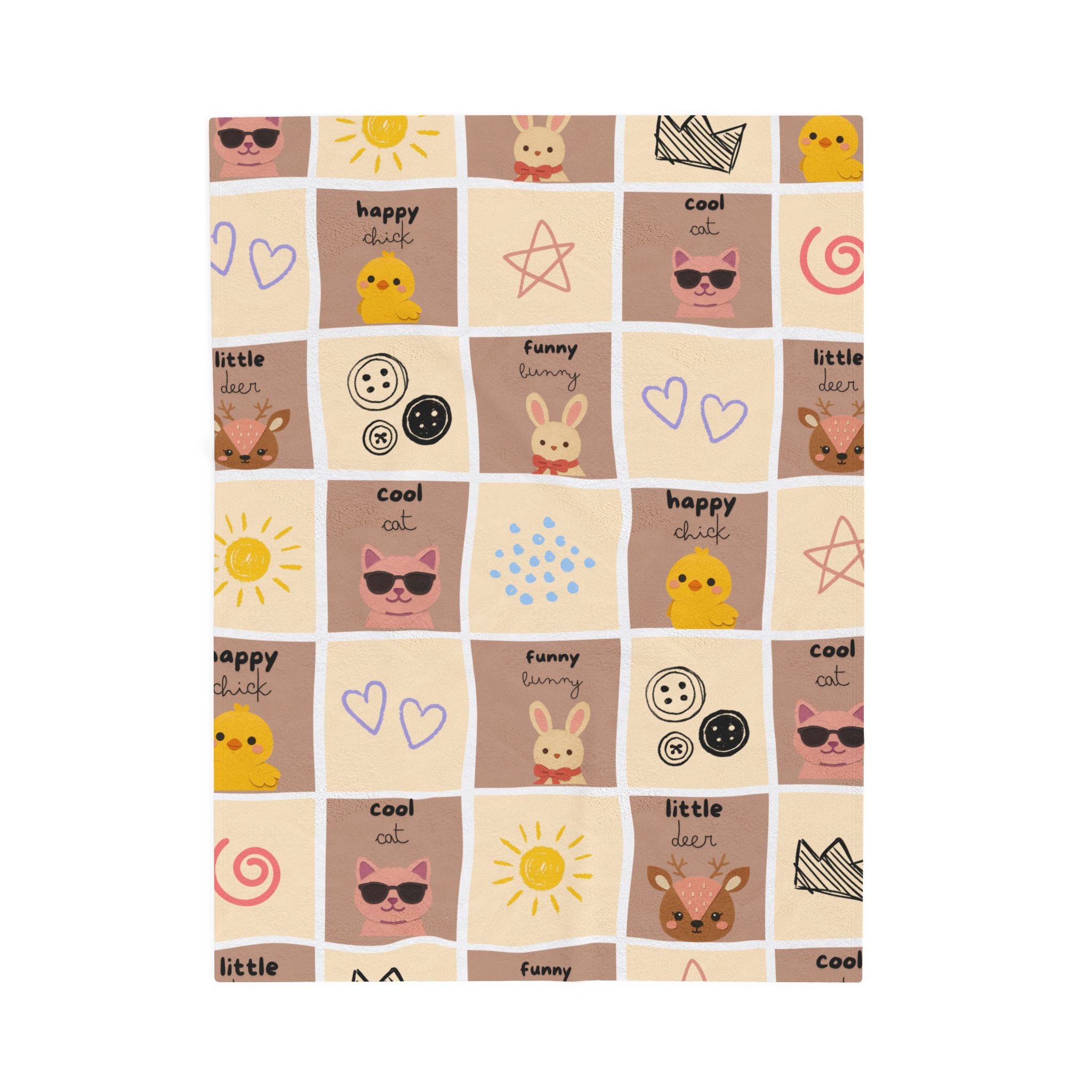 Cute Patchwork Animal Velvet Plush Blanket – Bunny, Chick & Sunshine Baby Blanket