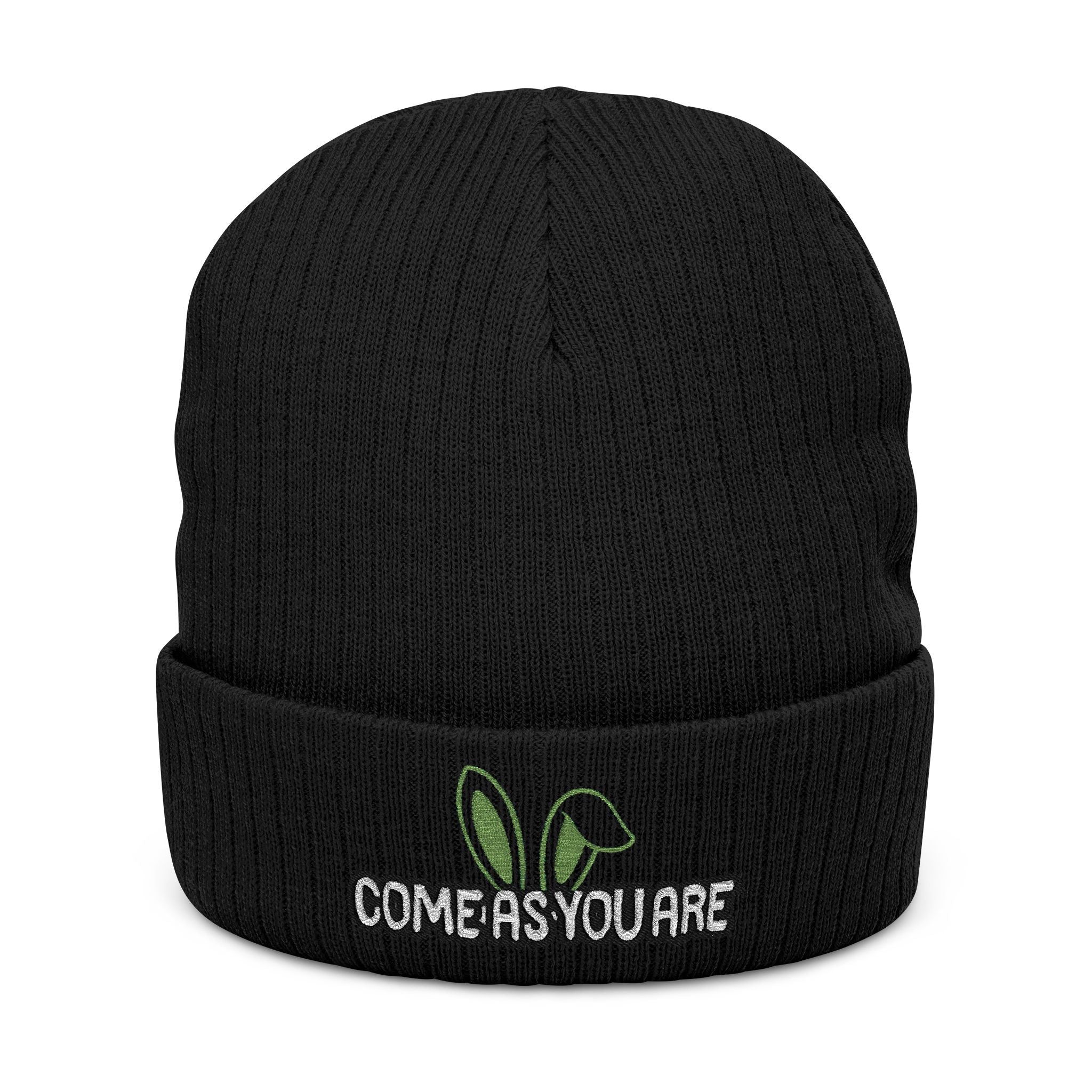 Embroidered 'Come As You Are' Ribbed Knit Beanie