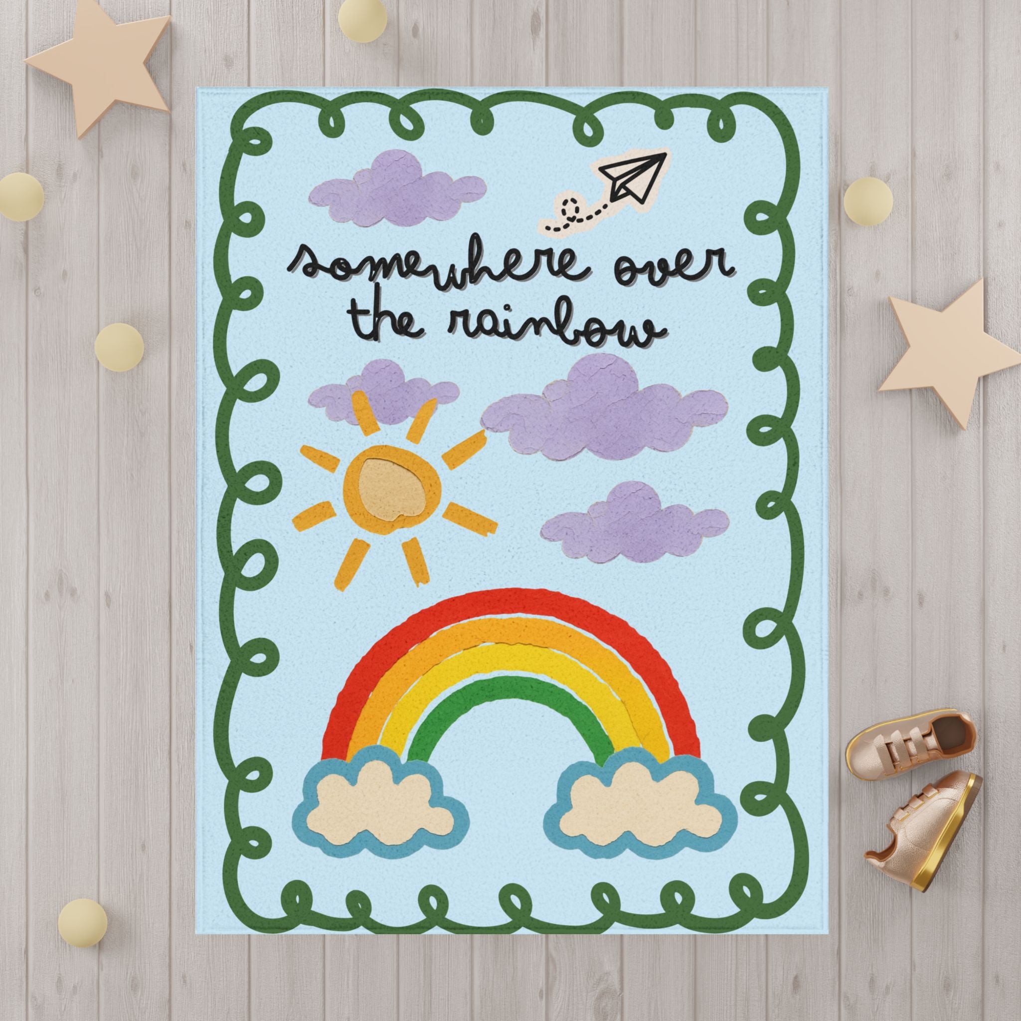 Somewhere Over the Rainbow Toddler Blanket – Cute Sun, Clouds & Rainbow Nursery Throw