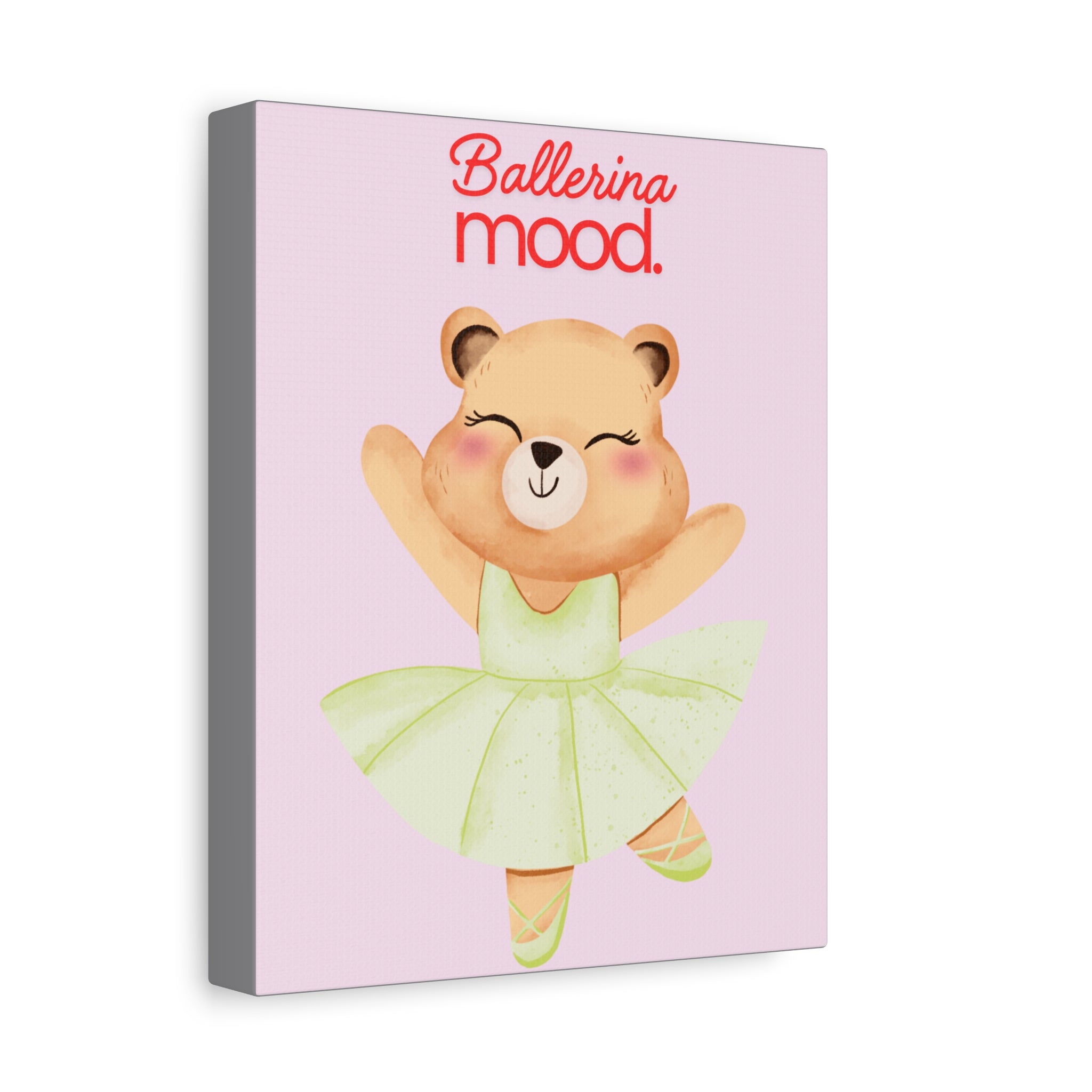 Ballerina Mood Bear Canvas Wall Art — Cute Kids Ballet Nursery Print