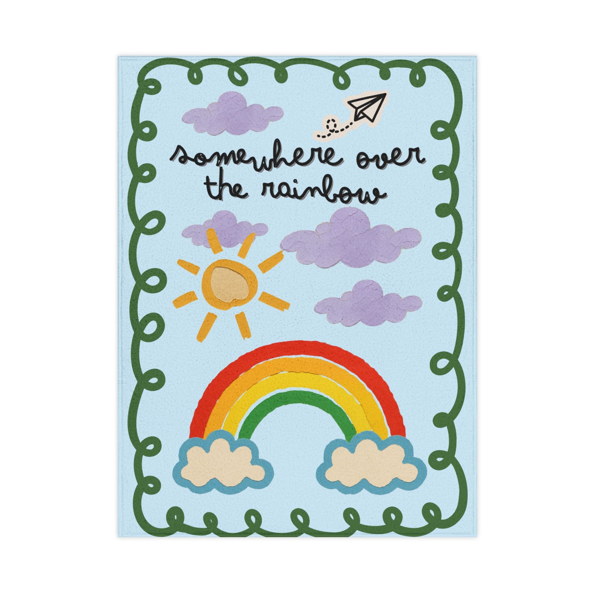 Somewhere Over the Rainbow Toddler Blanket – Cute Sun, Clouds & Rainbow Nursery Throw
