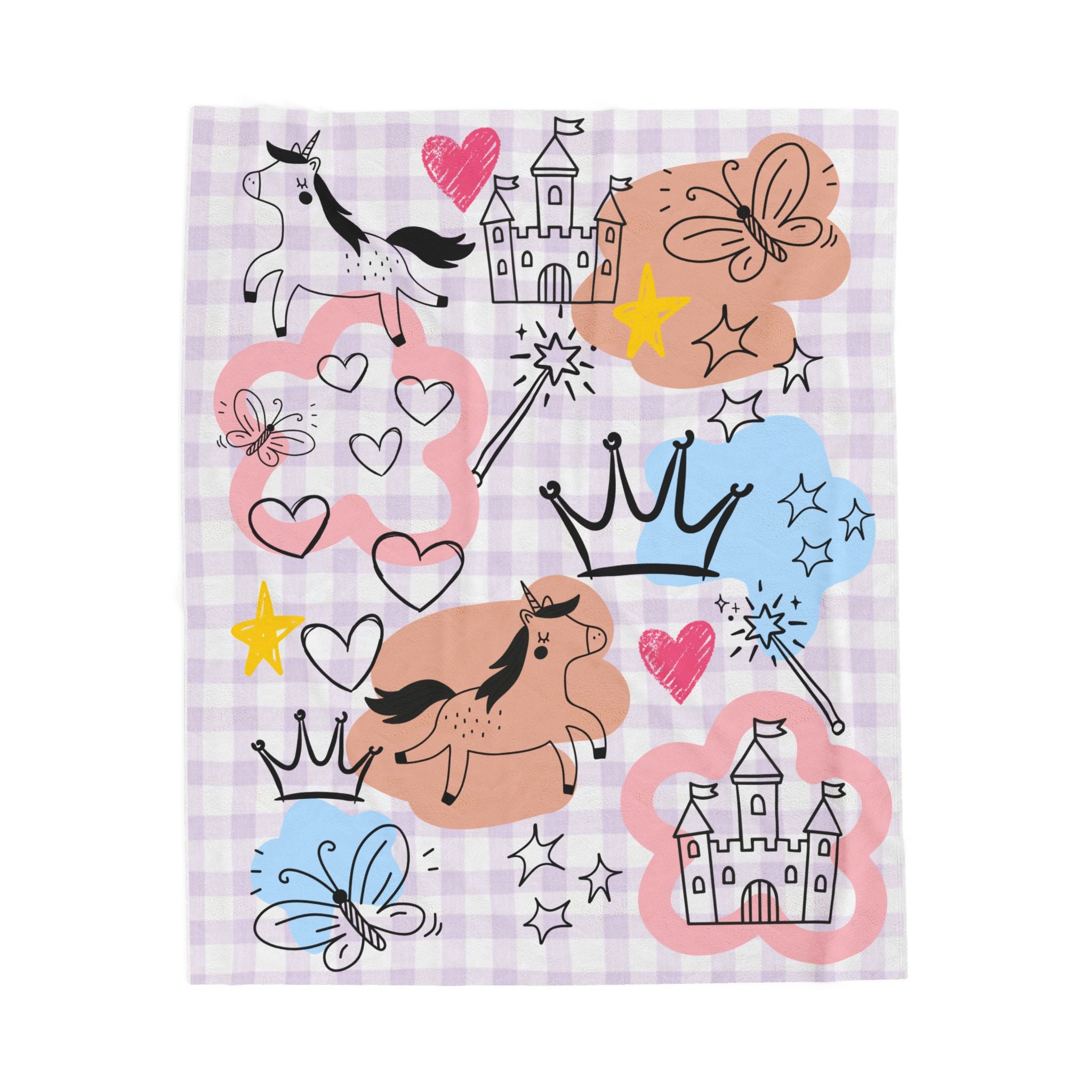 Kid's Princess Pony Velveteen Plush Blanket — Soft Kids’ Castle & Crown Throw