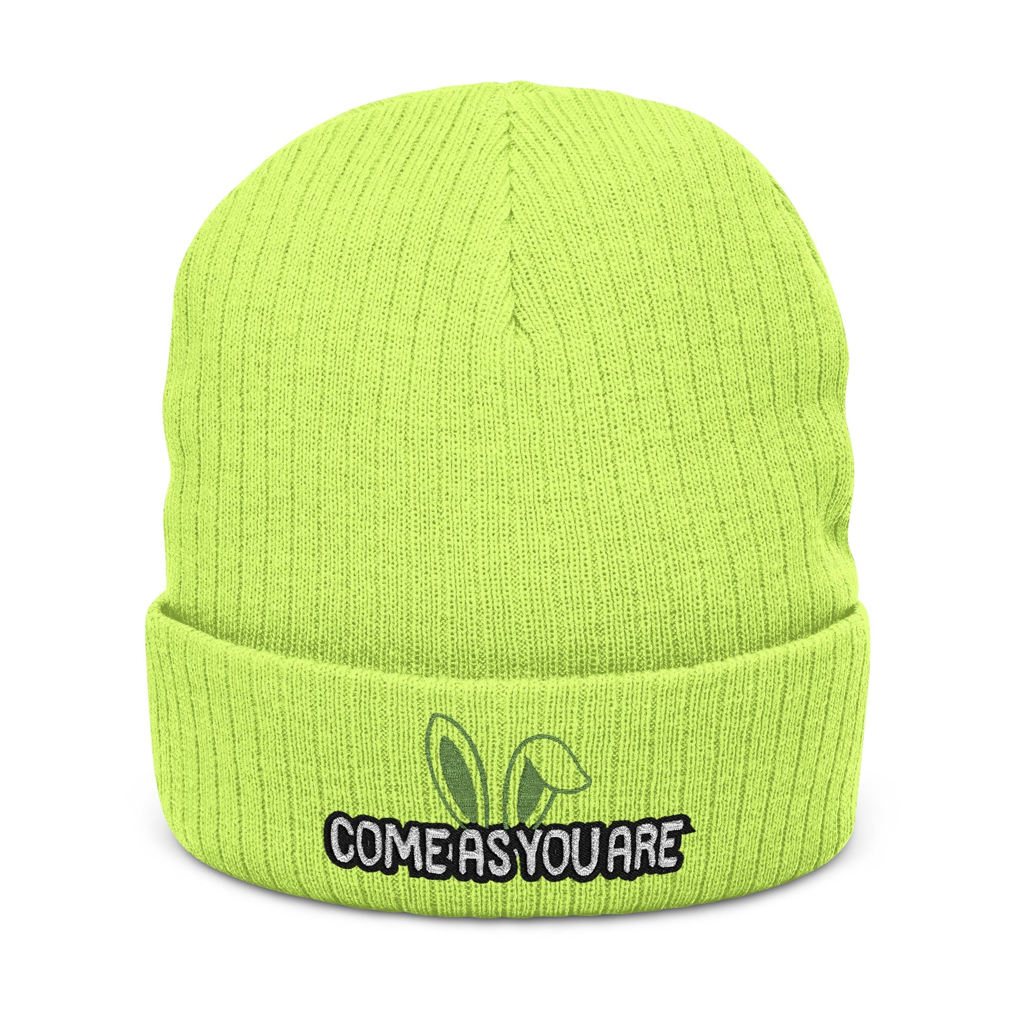 Embroidered 'Come As You Are' Ribbed Knit Beanie