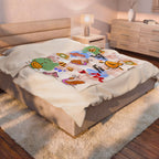 "Little Explorer" Kids Large Velveteen Plush Blanket - Throw with Cute Snail, Sun & Bee Prints