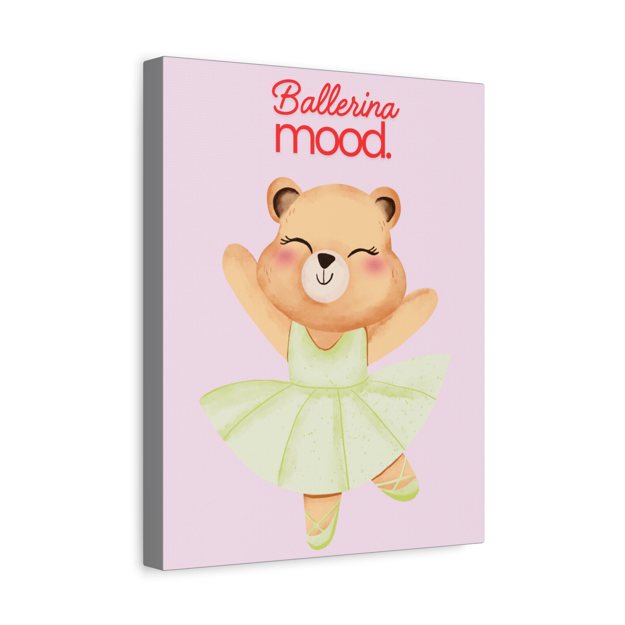 Ballerina Mood Bear Canvas Wall Art — Cute Kids Ballet Nursery Print