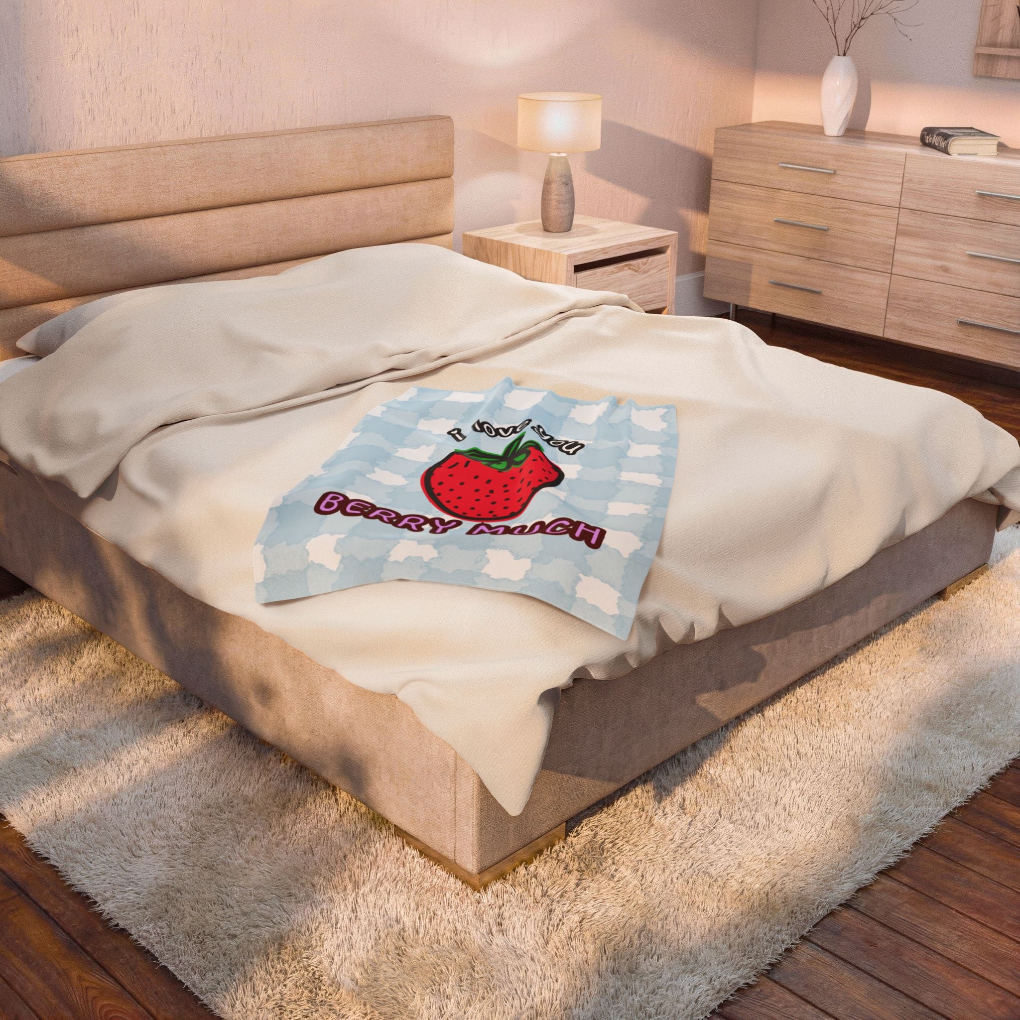 Berry Much Velvet Plush Baby Blanket — Strawberry Gingham Plush Throw