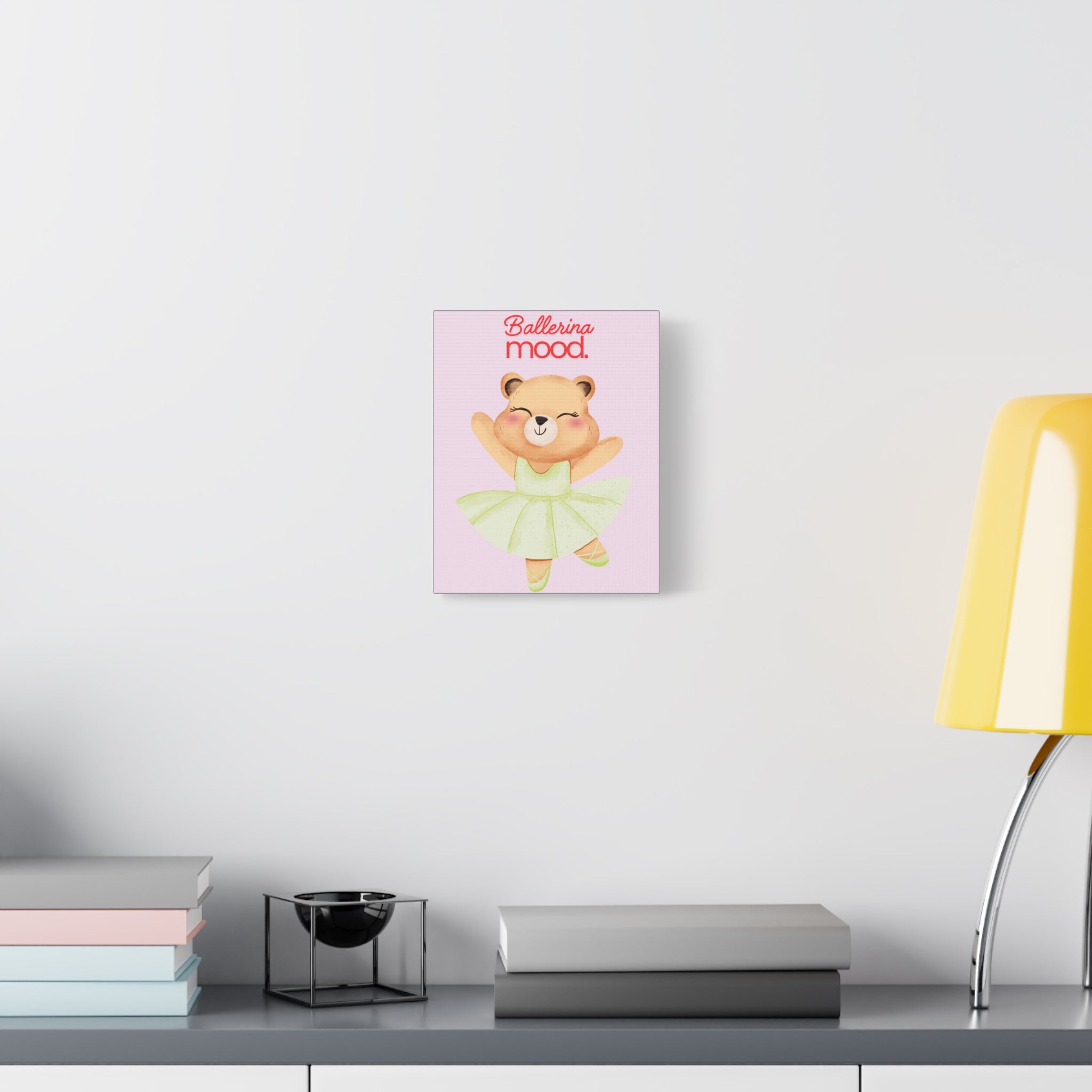 Ballerina Mood Bear Canvas Wall Art — Cute Kids Ballet Nursery Print