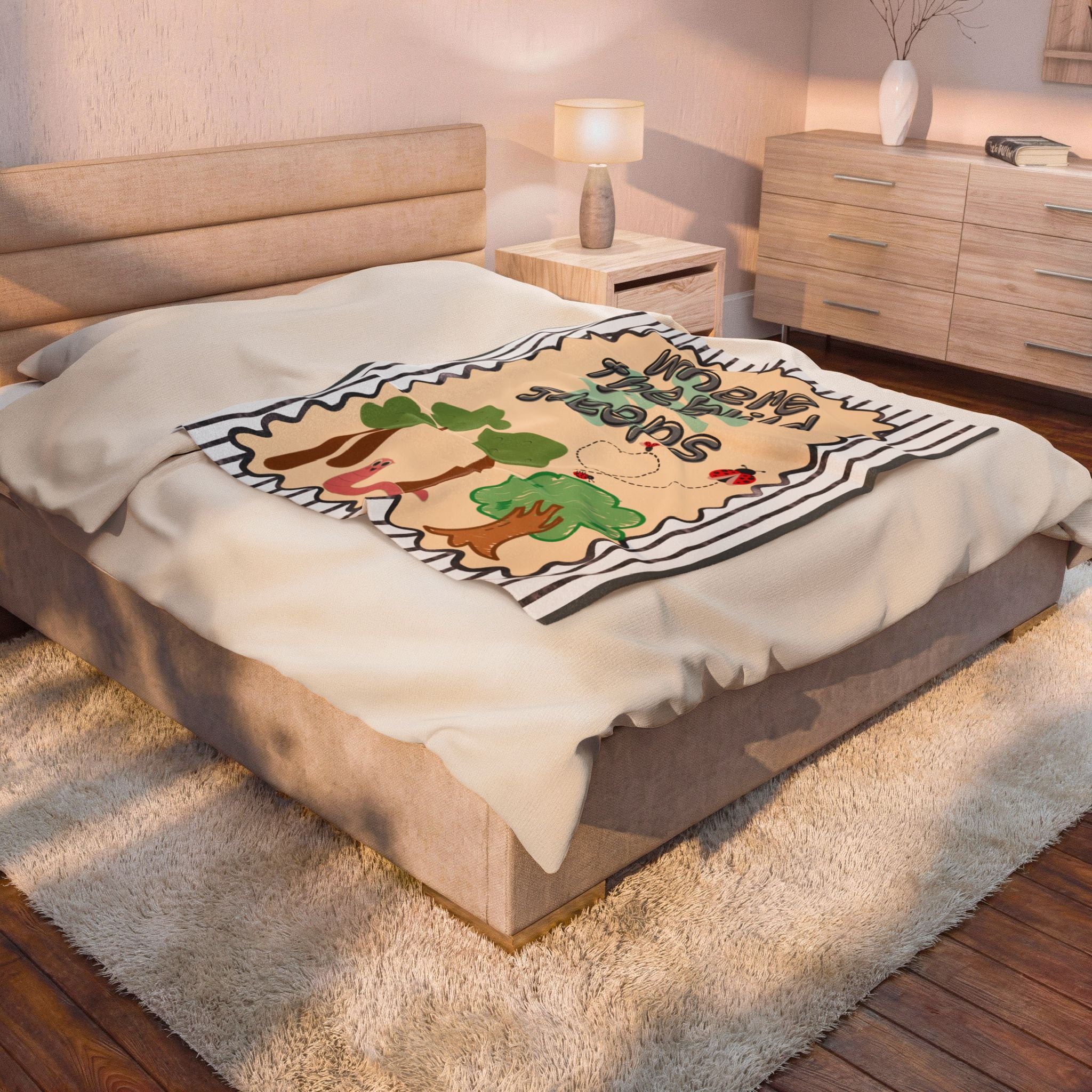 "Where the Wild One Sleeps" Kid's Large Velveteen Plush Blanket — Woodland Throw Blanket