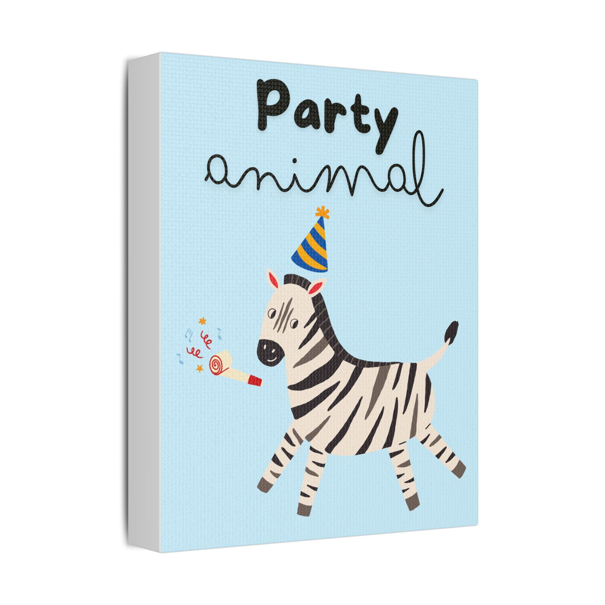 Party Animal Zebra Satin Canvas Print - Stretched Kids Wall Art