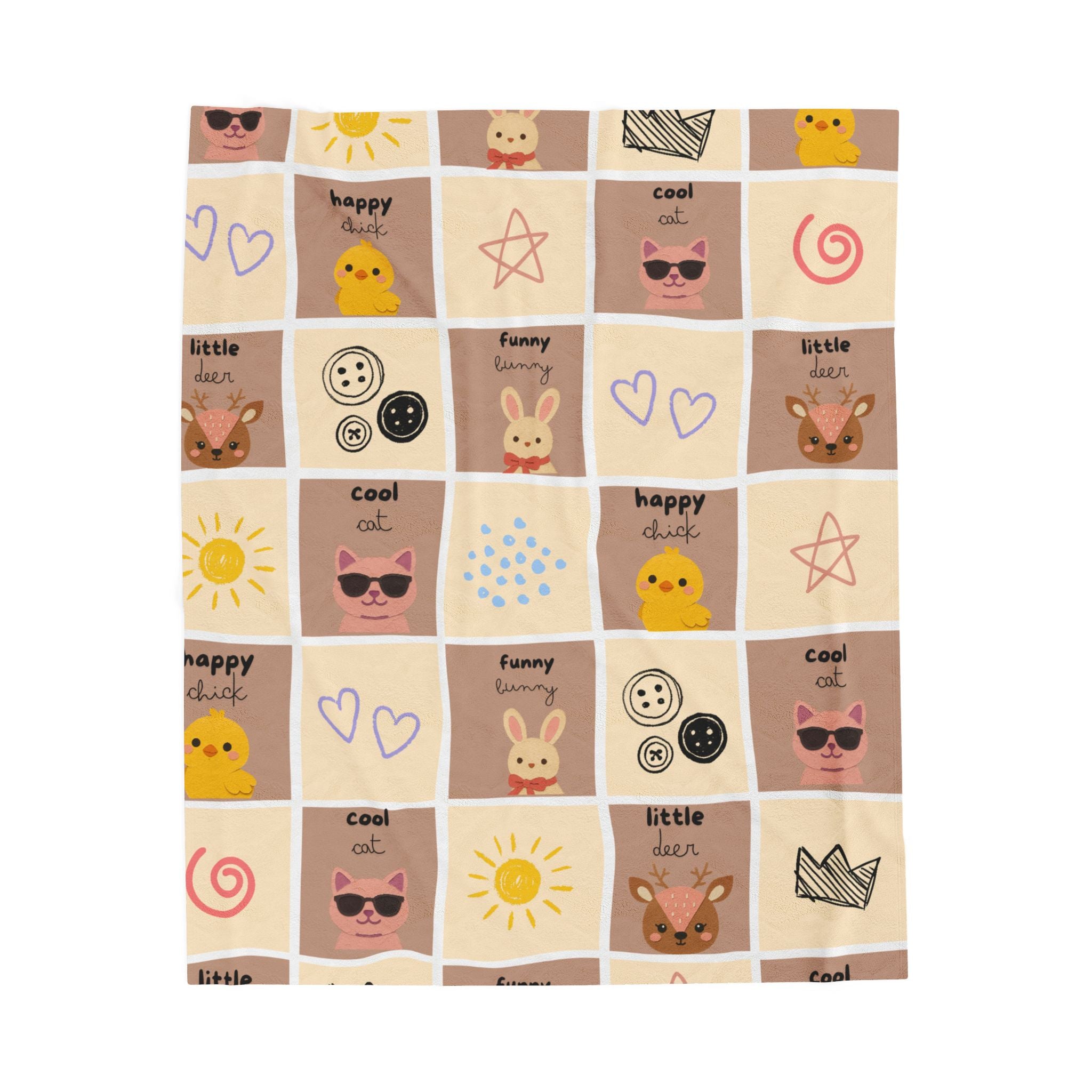 Cute Animal Patchwork Plush Blanket – Kid's Velveteen Throw