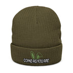 Embroidered 'Come As You Are' Ribbed Knit Beanie