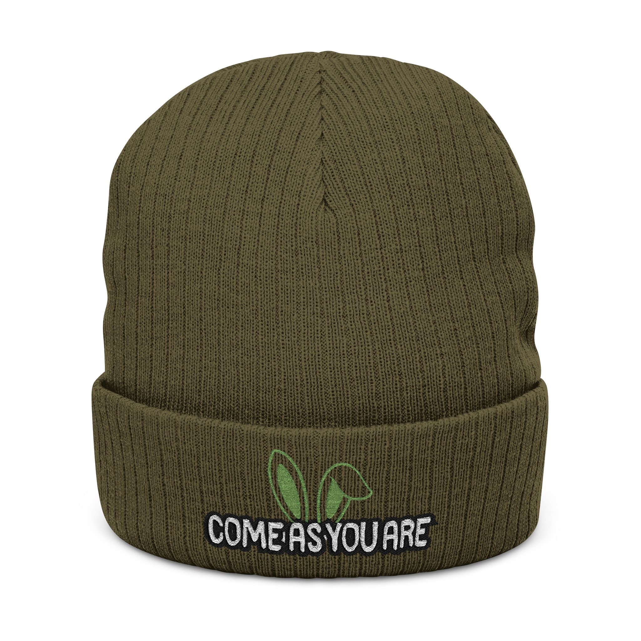 Embroidered 'Come As You Are' Ribbed Knit Beanie