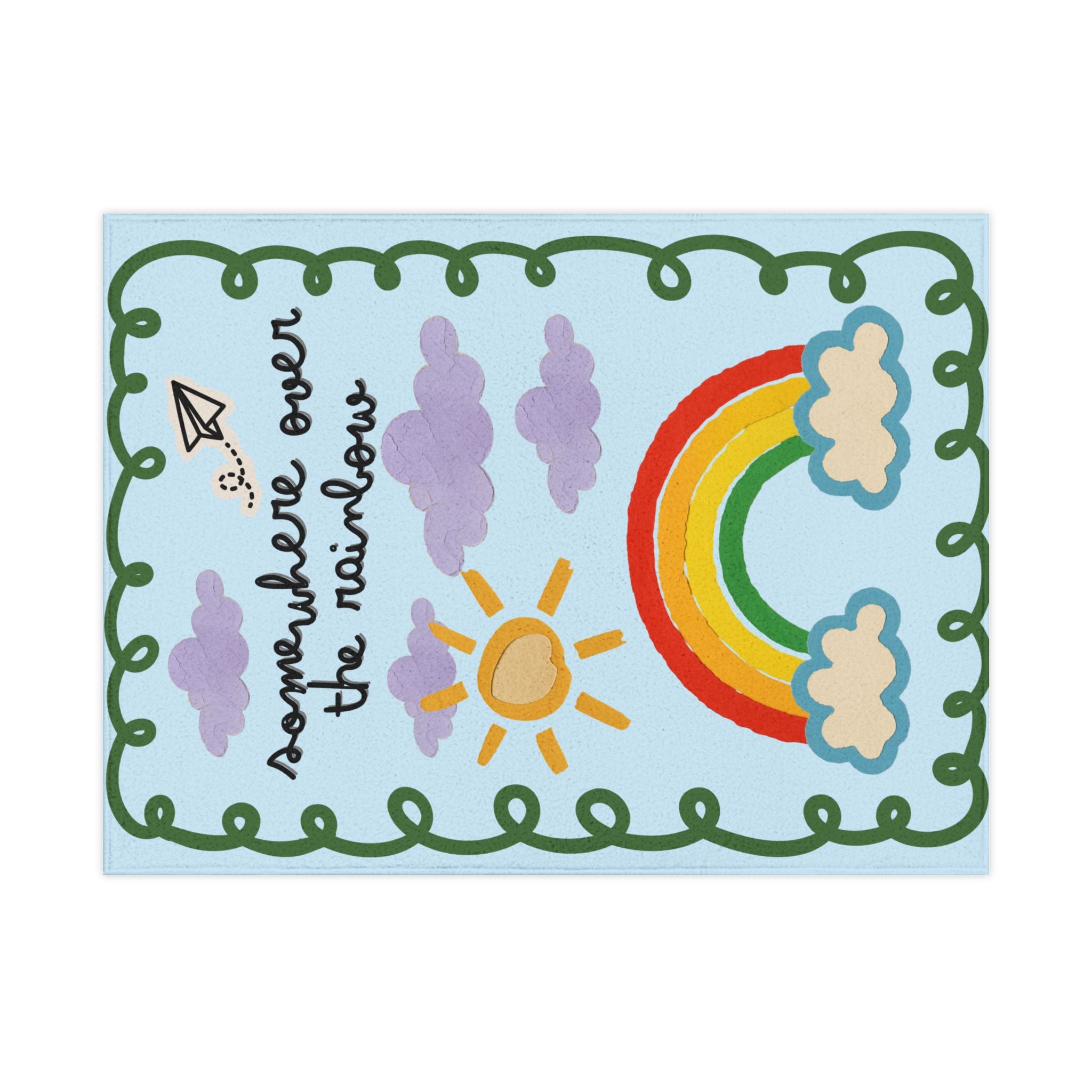 Somewhere Over the Rainbow Toddler Blanket – Cute Sun, Clouds & Rainbow Nursery Throw