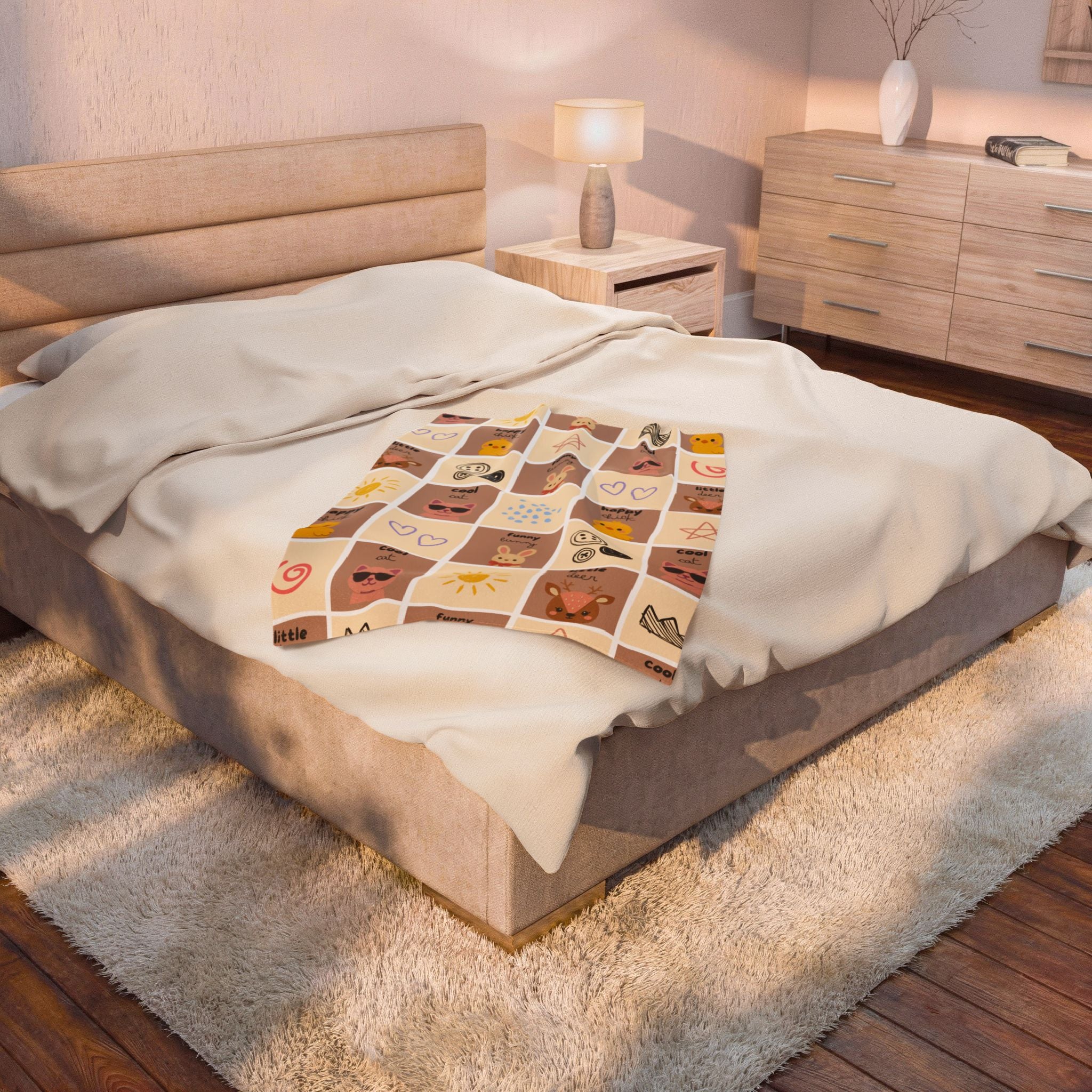 Cute Patchwork Animal Velvet Plush Blanket – Bunny, Chick & Sunshine Baby Blanket