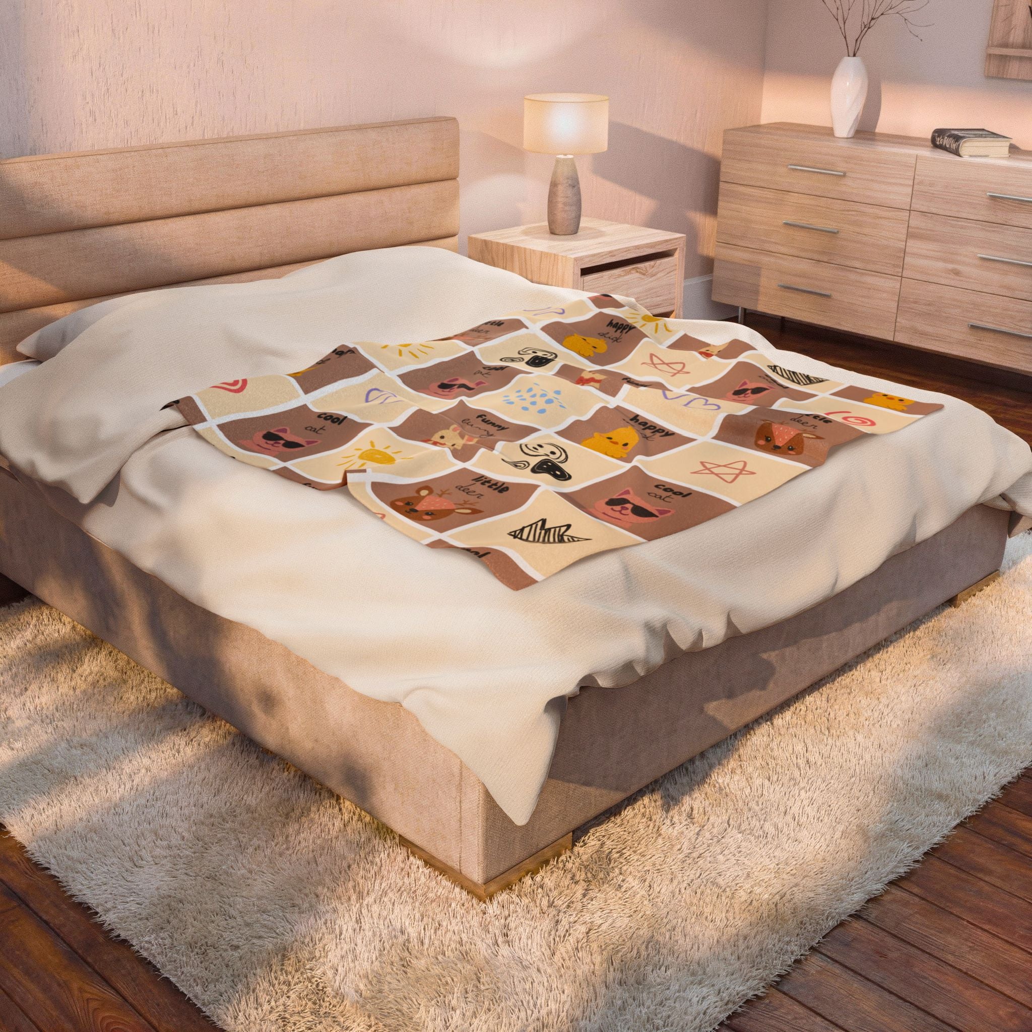 Cute Animal Patchwork Plush Blanket – Kid's Velveteen Throw