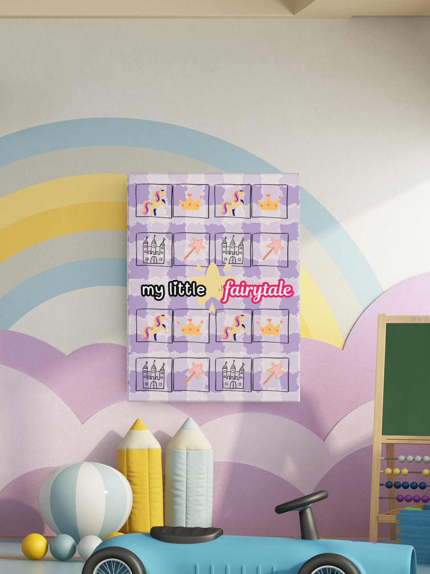 My Little Fairytale Large Canvas Wall Art — Princess Unicorn Castle Nursery Decor