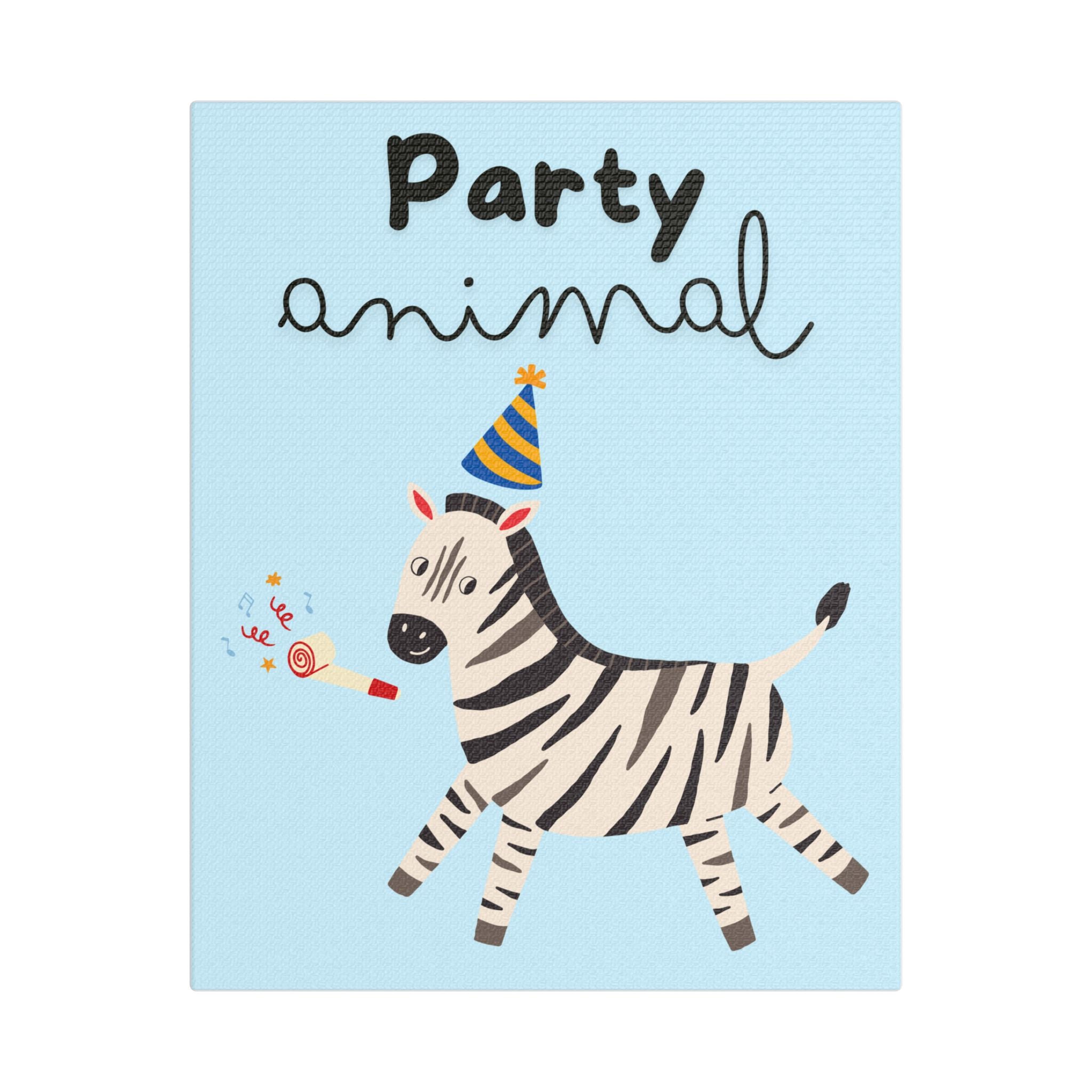 Party Animal Zebra Satin Canvas Print - Stretched Kids Wall Art