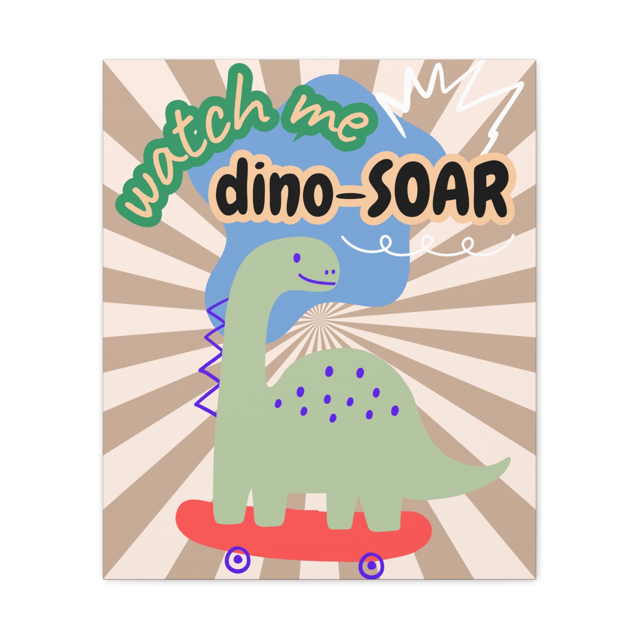 Dino-Soar Large Canvas Wall Art - Cute Skateboarding Dinosaur Décor for Kids’ Room