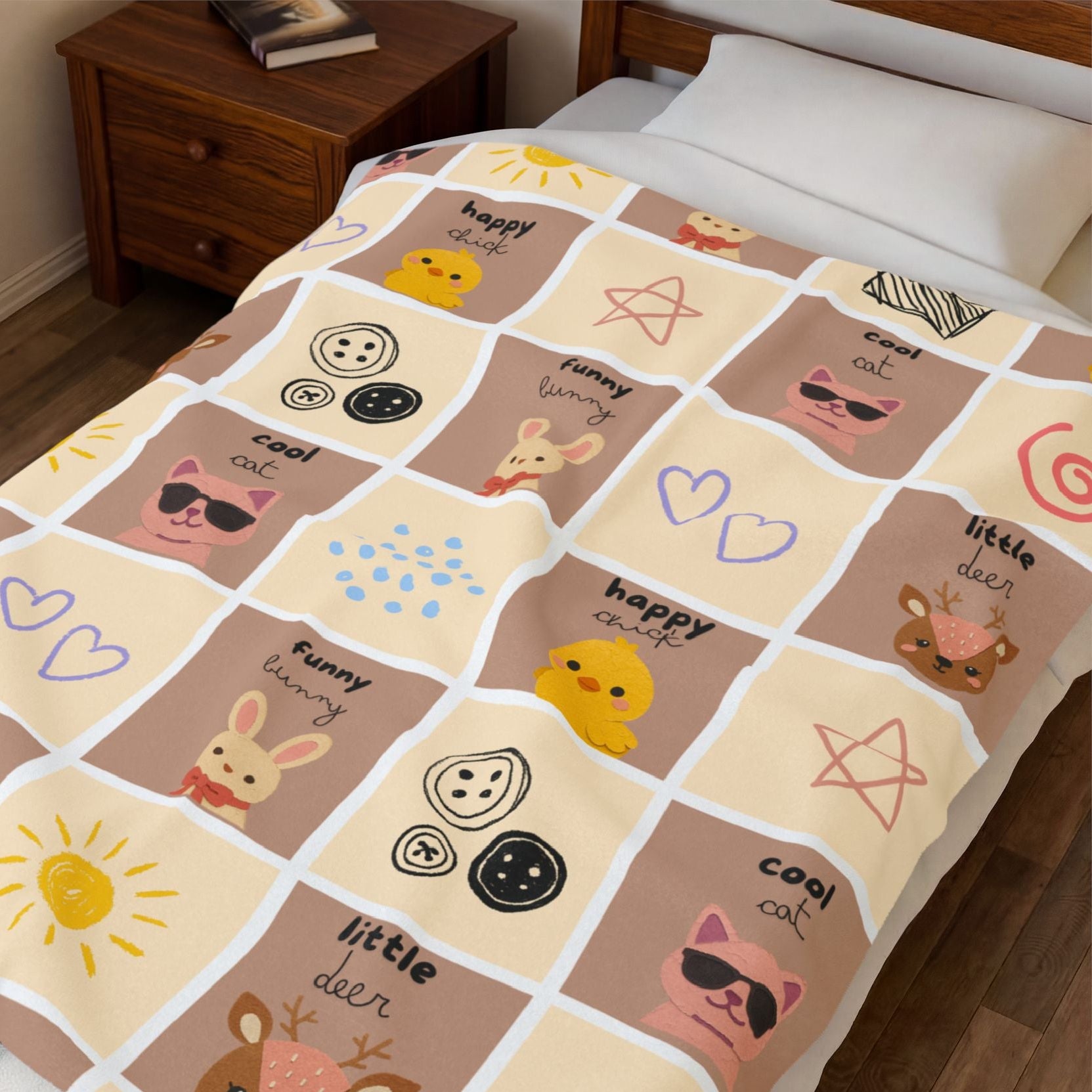Cute Animal Patchwork Plush Blanket – Kid's Velveteen Throw