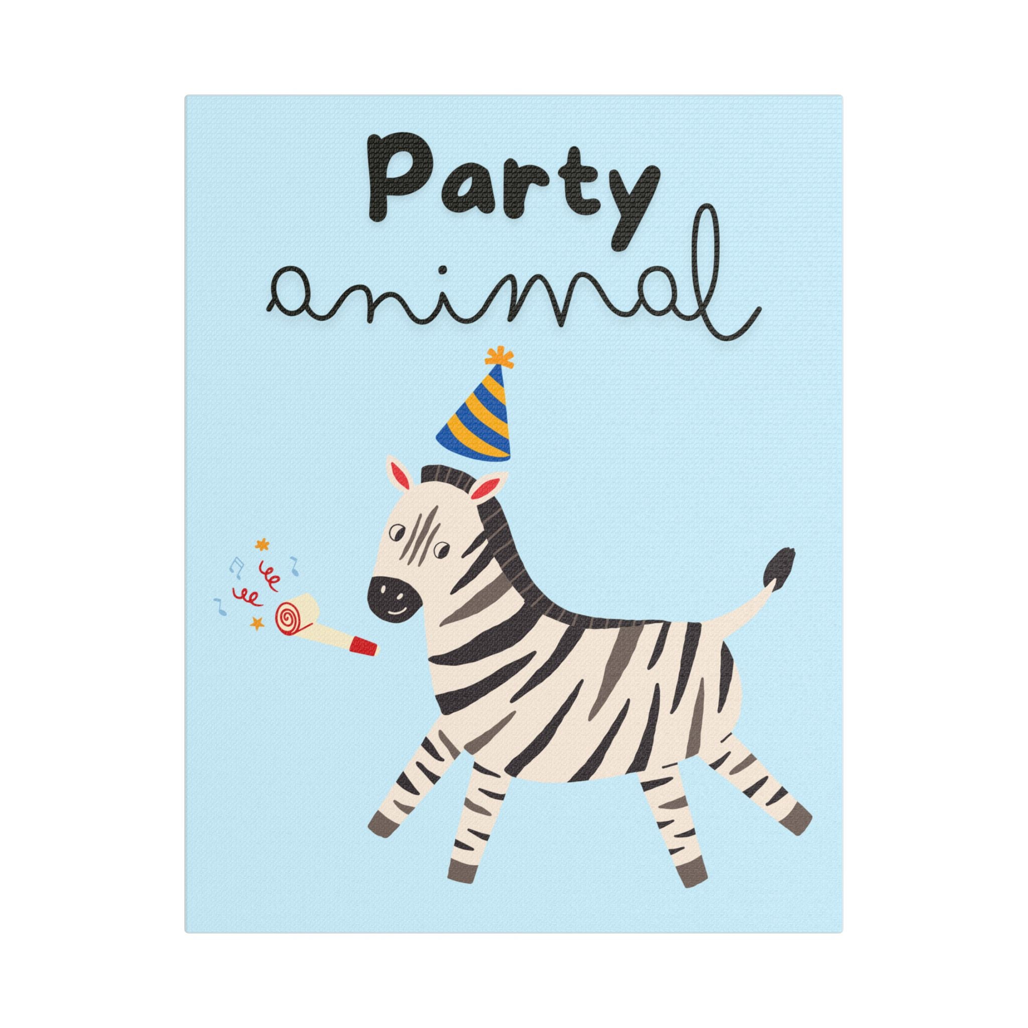 Party Animal Zebra Satin Canvas Print - Stretched Kids Wall Art