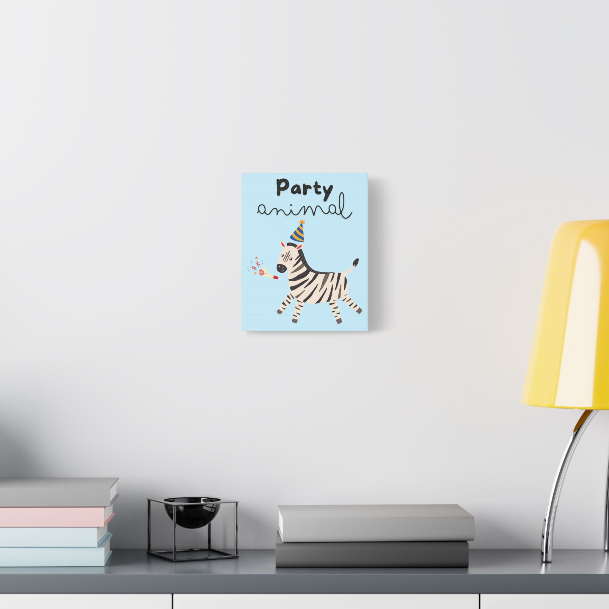 Party Animal Zebra Satin Canvas Print - Stretched Kids Wall Art