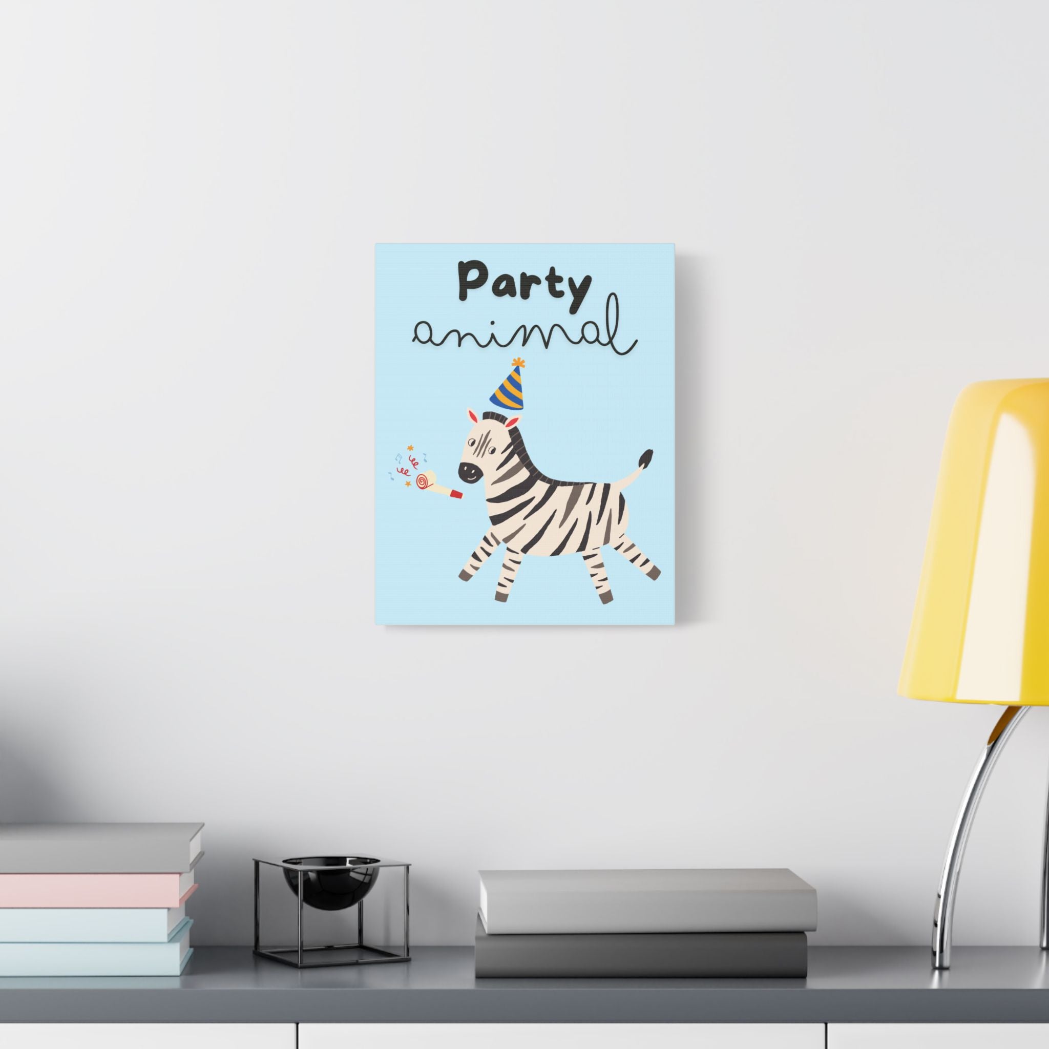 Party Animal Zebra Satin Canvas Print - Stretched Kids Wall Art