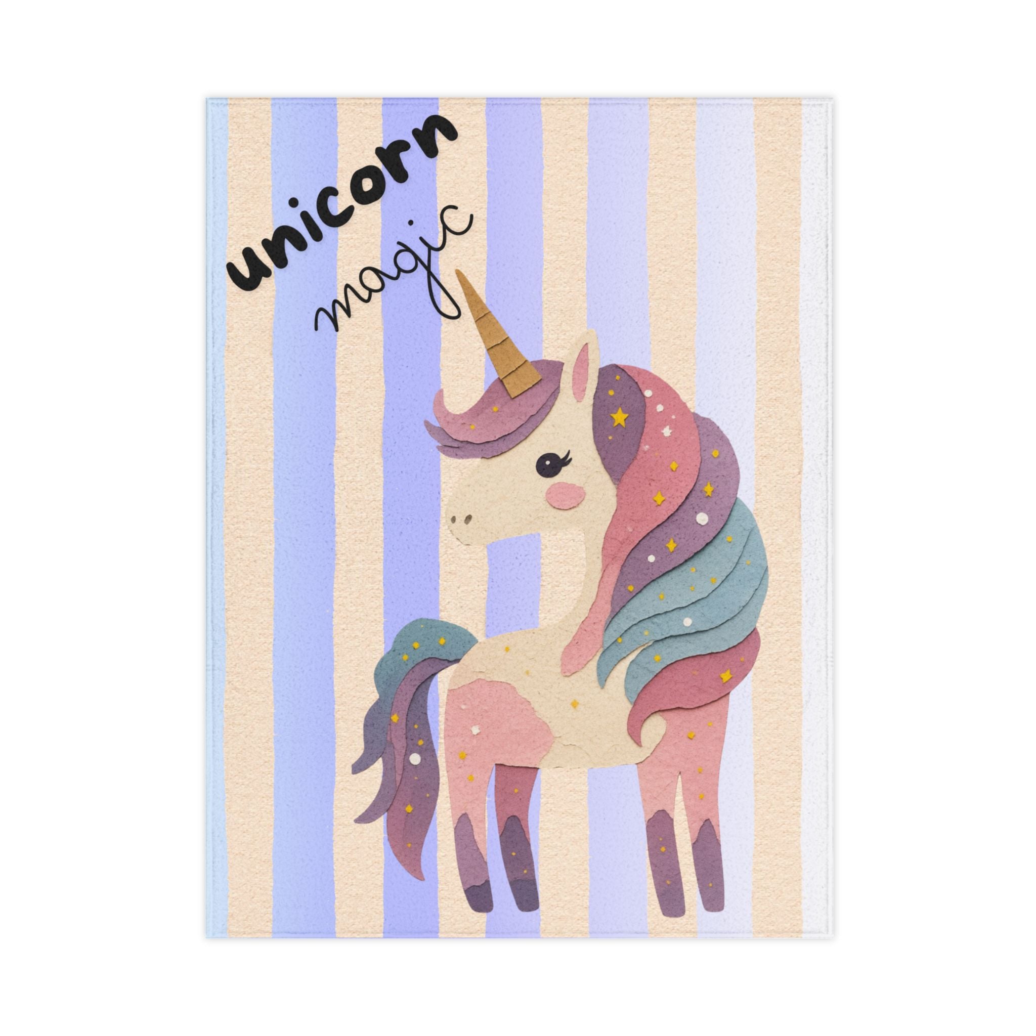 Unicorn Magic Toddler Blanket — Pastel Striped Cozy Baby Throw