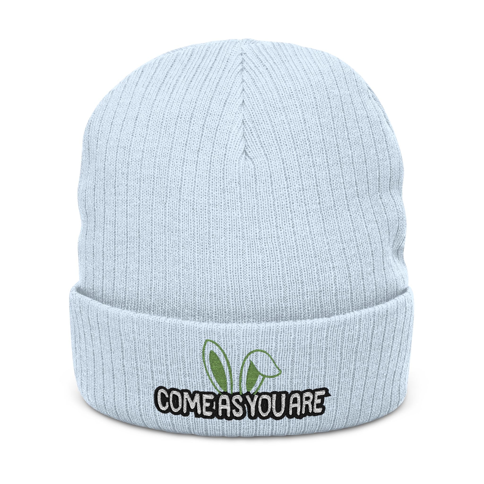 Embroidered 'Come As You Are' Ribbed Knit Beanie