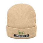Embroidered 'Come As You Are' Ribbed Knit Beanie