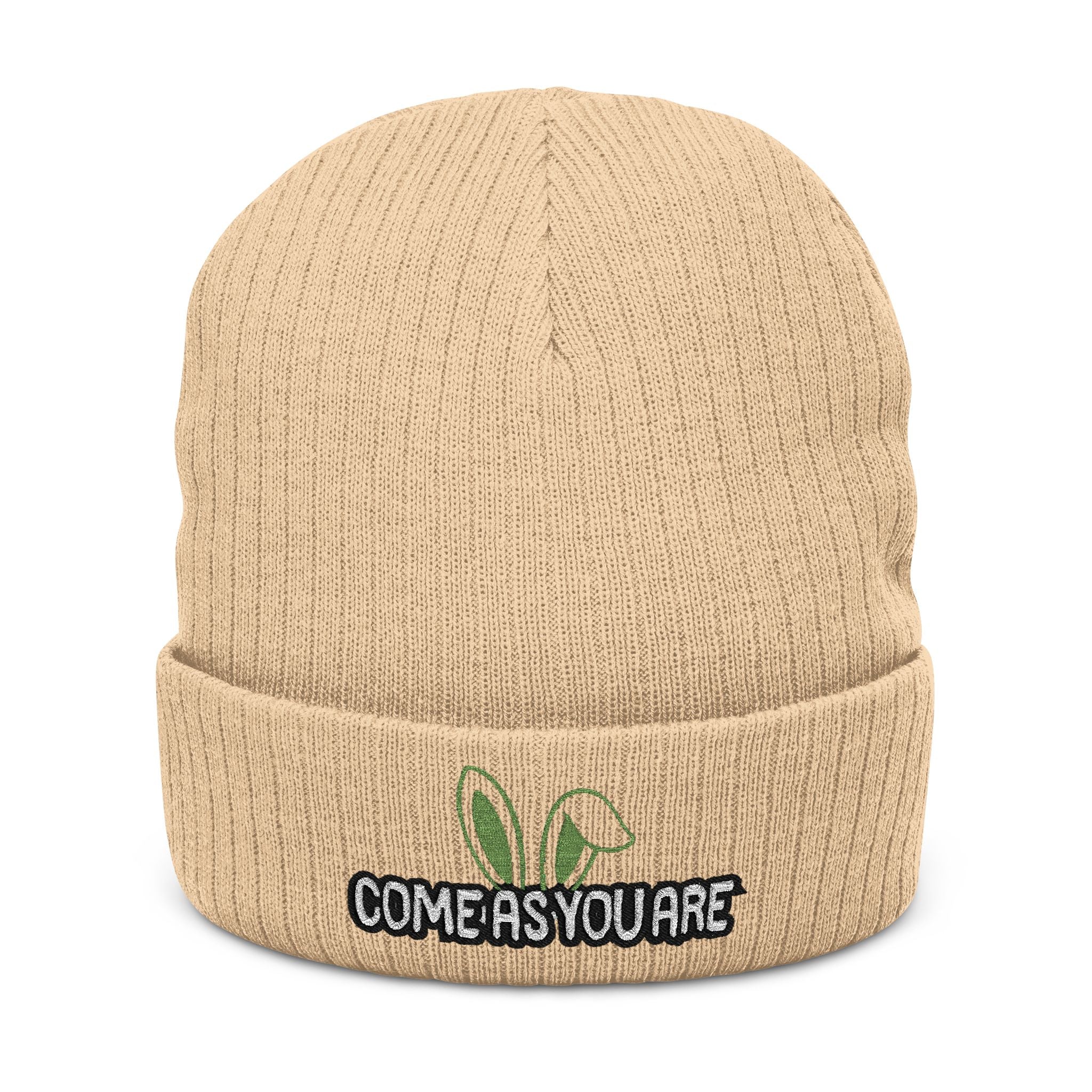 Embroidered 'Come As You Are' Ribbed Knit Beanie