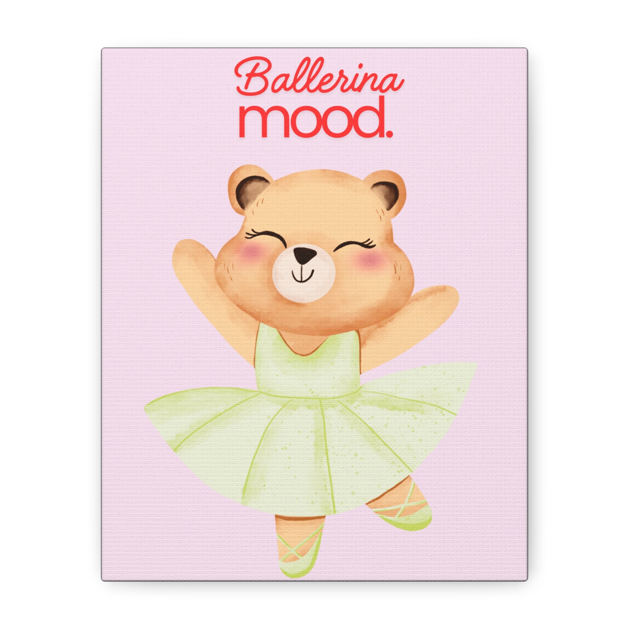 Ballerina Mood Bear Canvas Wall Art — Cute Kids Ballet Nursery Print