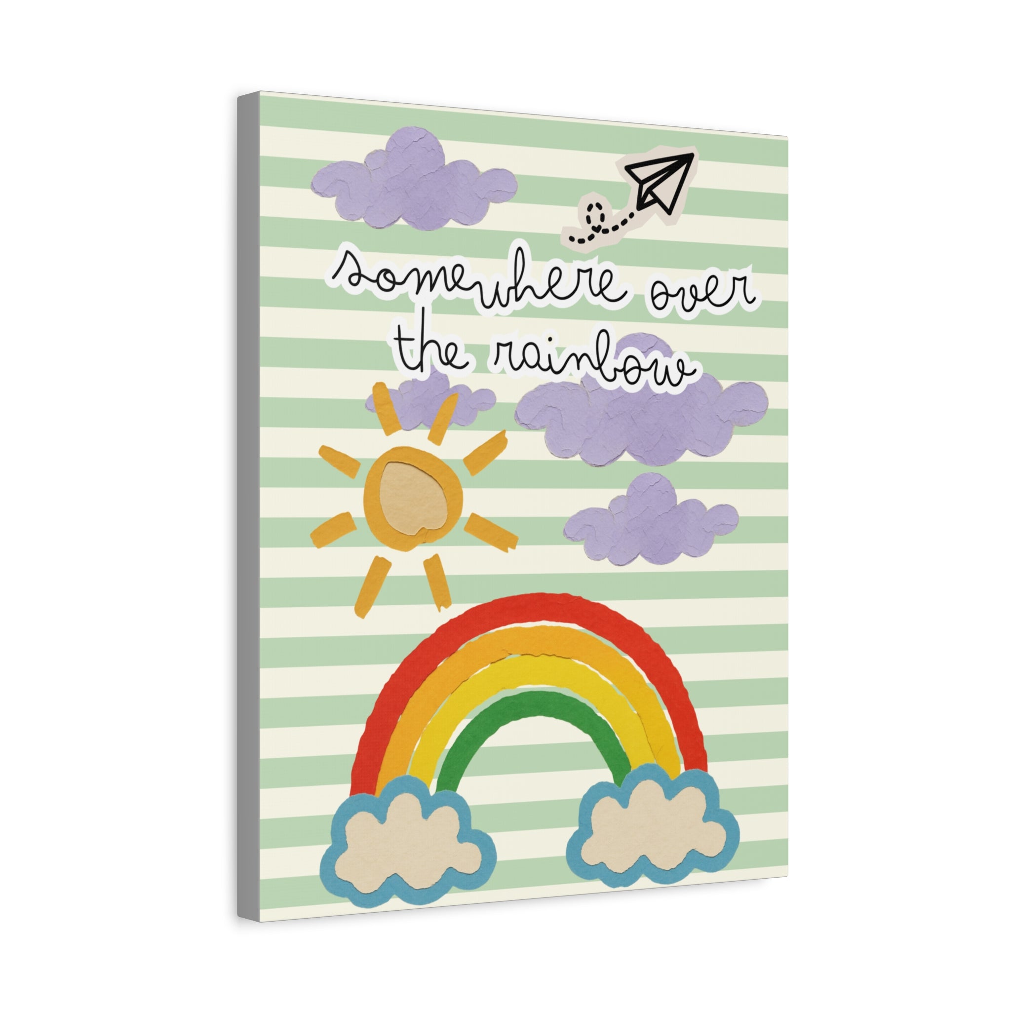 Somewhere Over the Rainbow Kids Large Canvas Wall Art — Cute Rainbow Nursery Decor