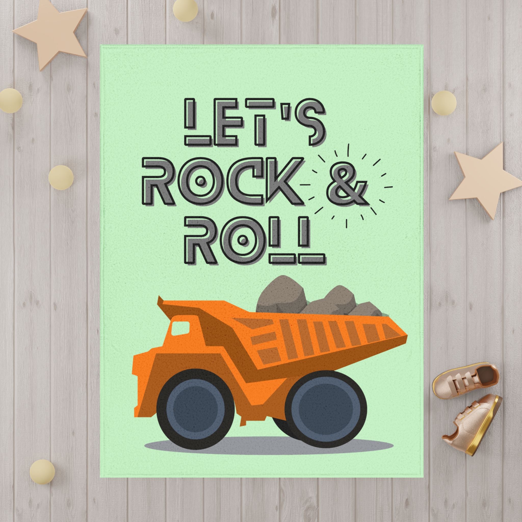 Toddler Blanket — "Let's Rock & Roll" Dump Truck Baby Throw Blanket