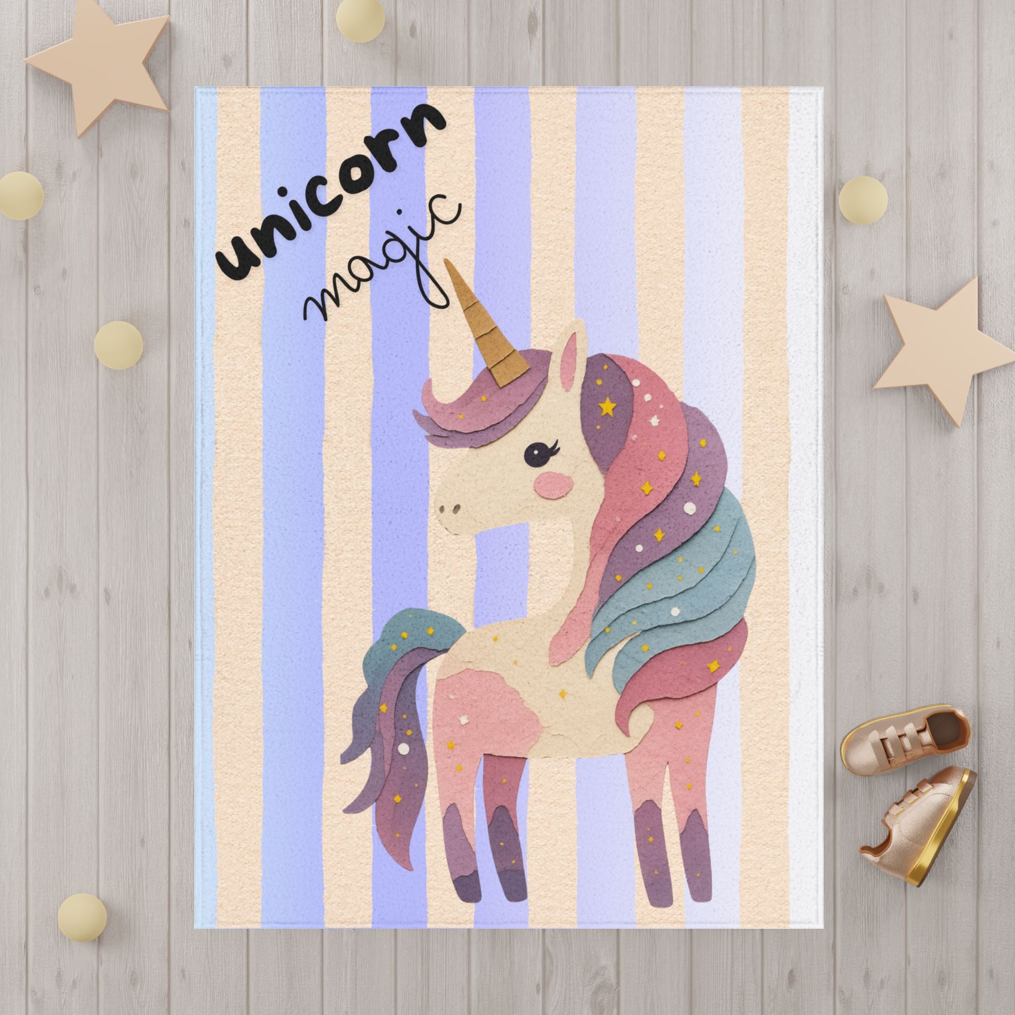 Unicorn Magic Toddler Blanket — Pastel Striped Cozy Baby Throw
