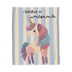 Velveteen Plush Blanket — "I Believe in Unicorns" Pastel Unicorn Throw