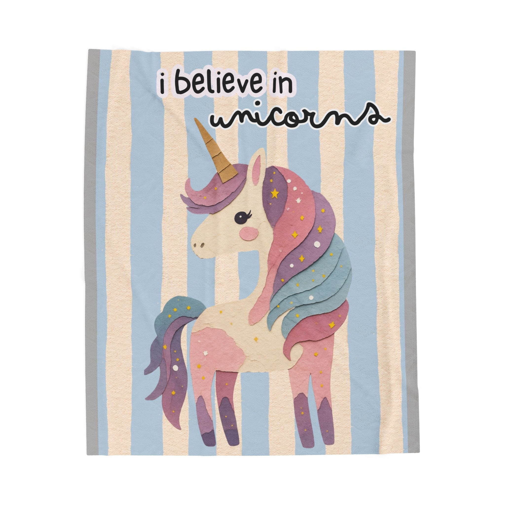 Velveteen Plush Blanket — "I Believe in Unicorns" Pastel Unicorn Throw