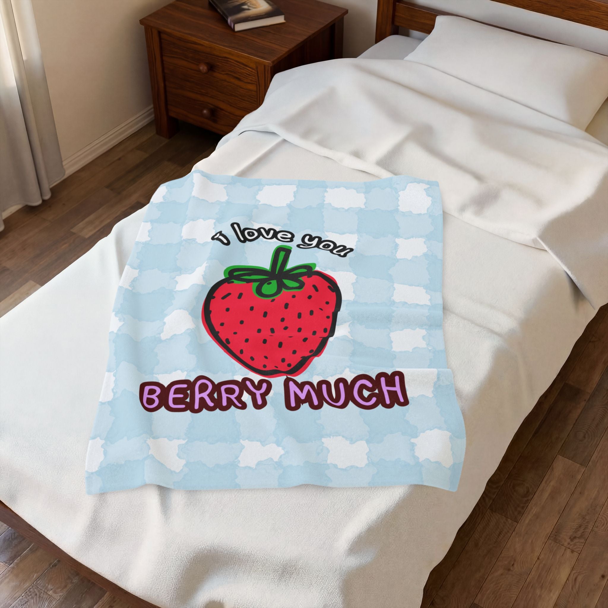 Berry Much Velvet Plush Baby Blanket — Strawberry Gingham Plush Throw