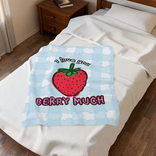 Berry Much Velvet Plush Baby Blanket — Strawberry Gingham Plush Throw