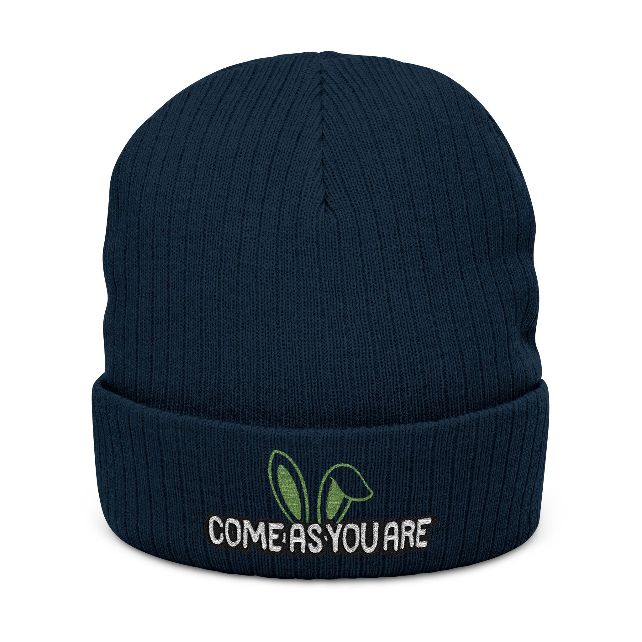 Embroidered 'Come As You Are' Ribbed Knit Beanie