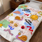 "Little Explorer" Kids Large Velveteen Plush Blanket - Throw with Cute Snail, Sun & Bee Prints