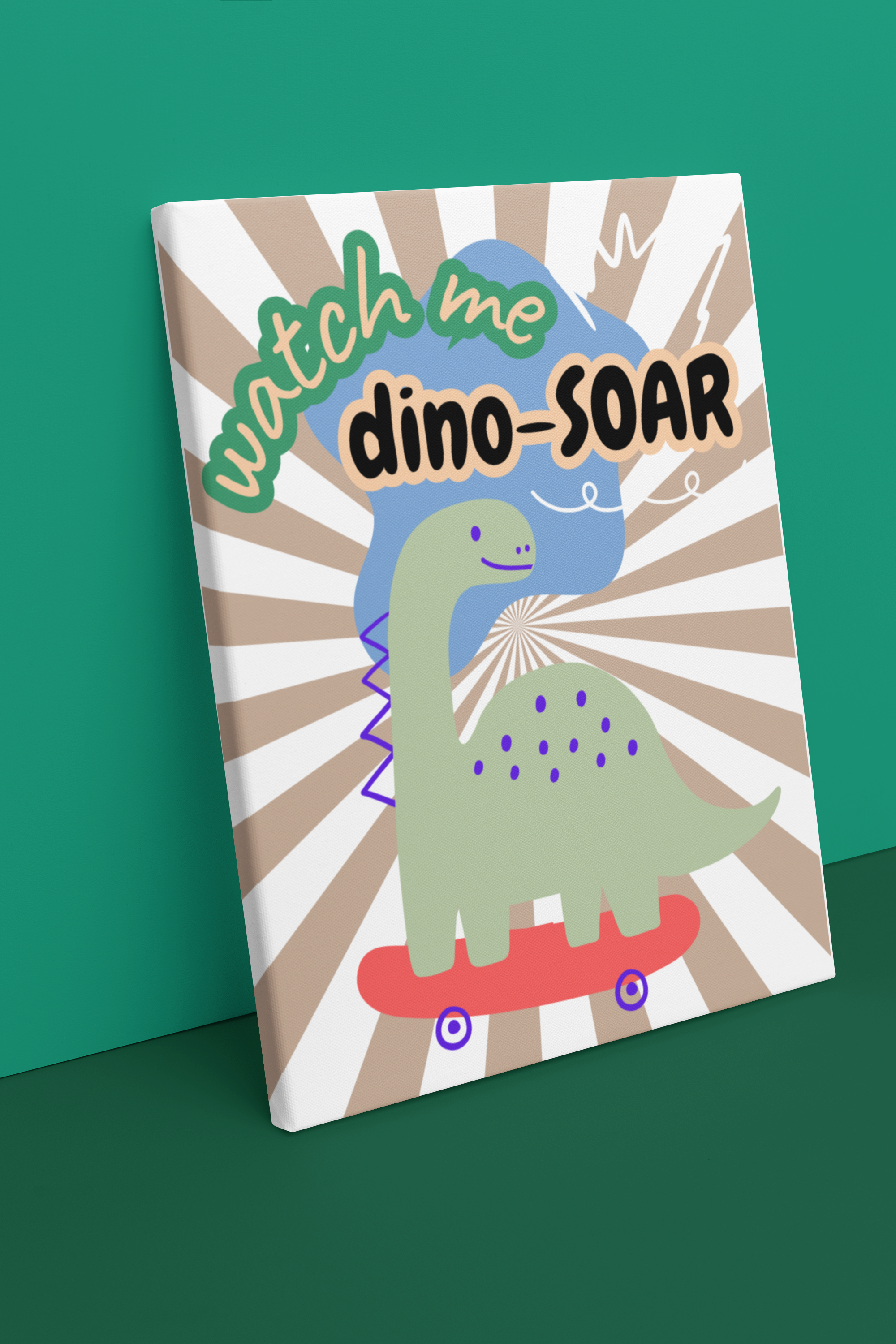 Dino-Soar Large Canvas Wall Art - Cute Skateboarding Dinosaur Décor for Kids’ Room