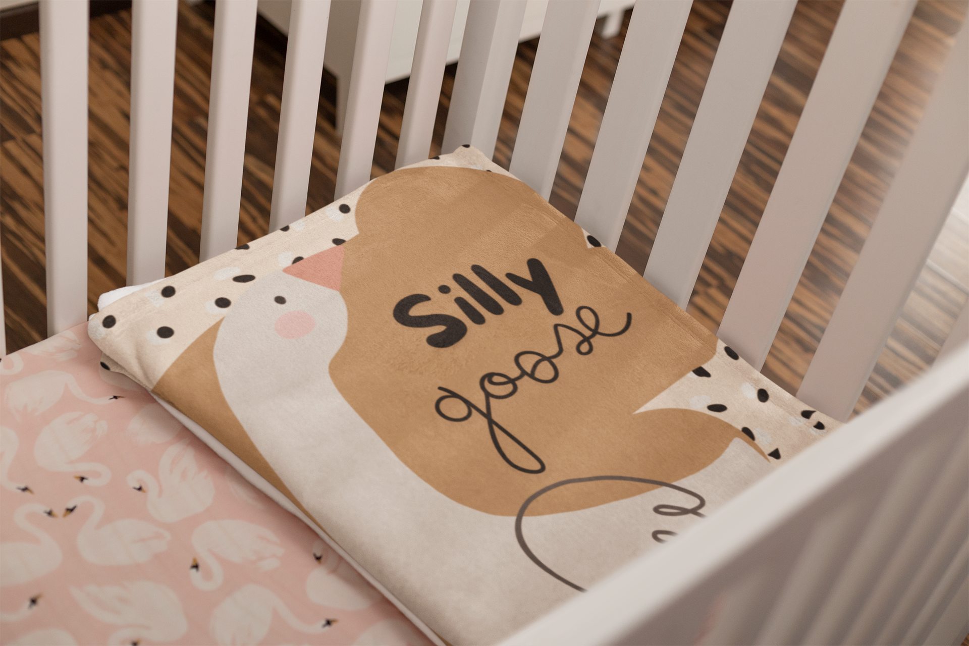 Silly Goose Velvet Plush Baby Blanket — Cute Cartoon Goose "On the Loose" Nursery Throw