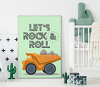 Let's Rock & Roll Dump Truck Large Matte Canvas Wall Art - Nursery