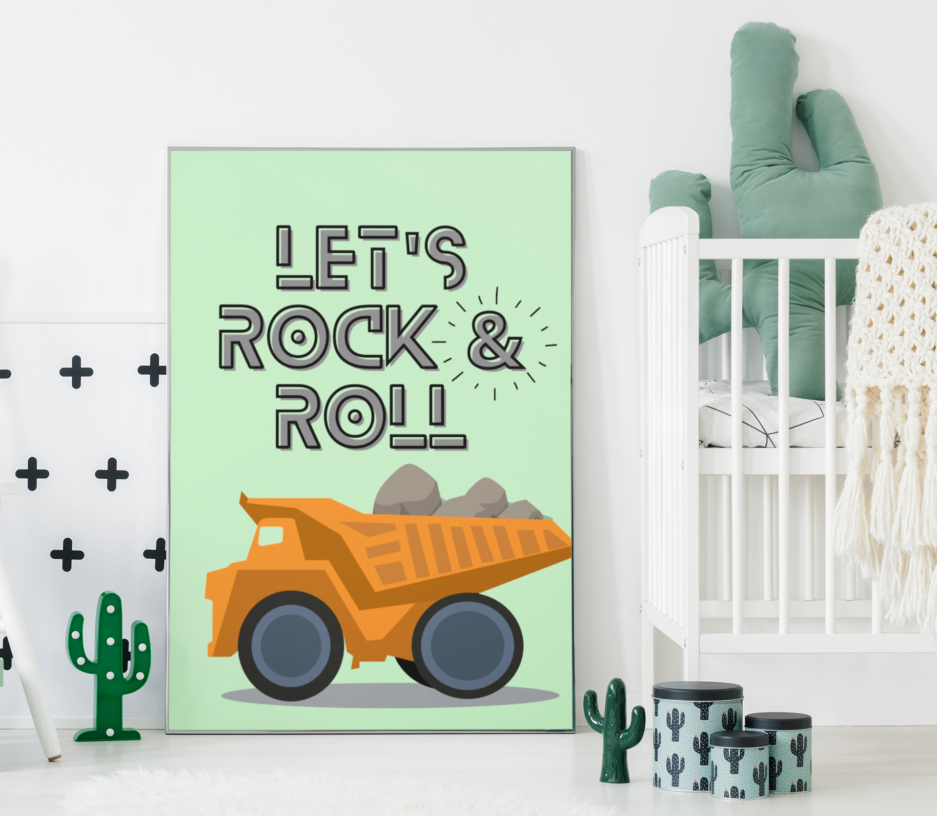 Let's Rock & Roll Dump Truck Large Matte Canvas Wall Art - Nursery
