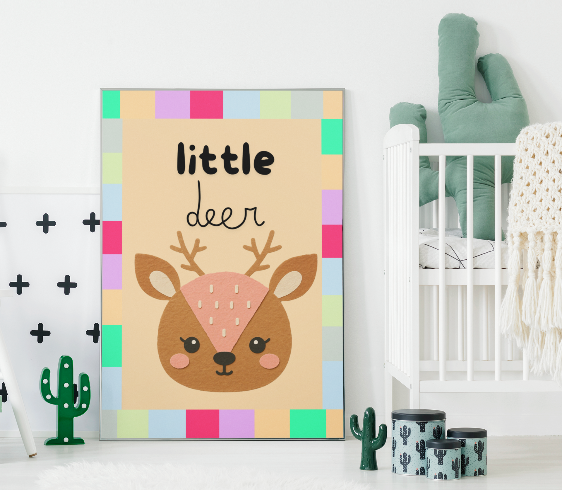 Little Deer Nursery Large Canvas Art – Cute Baby Deer Wall Decor