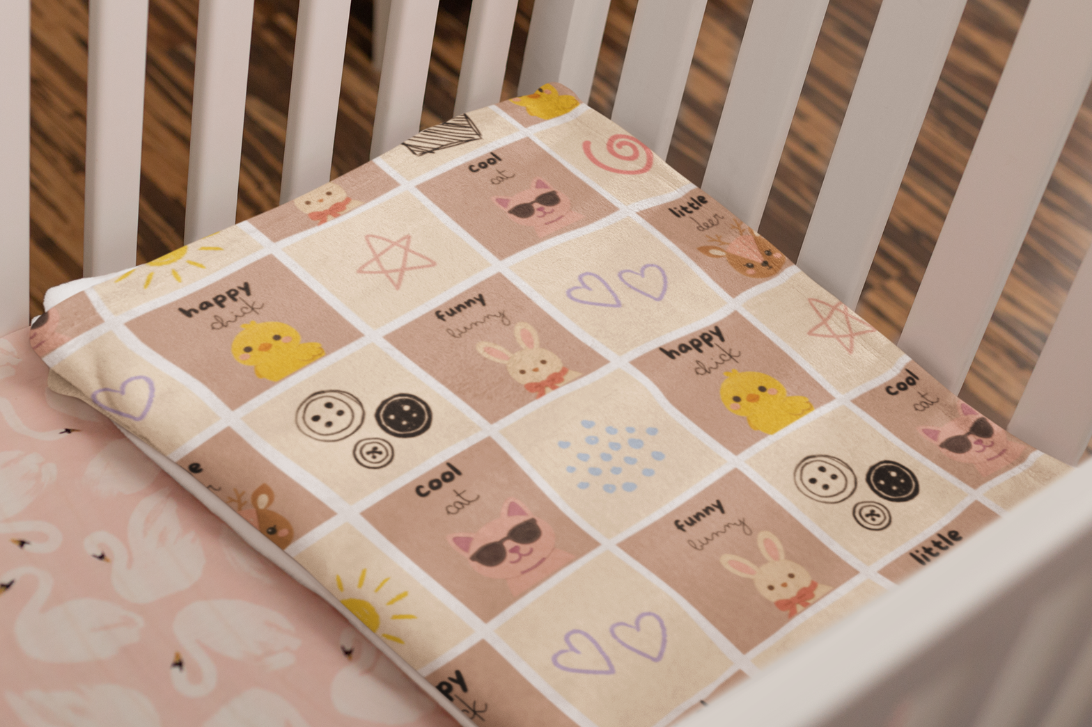 Cute Patchwork Animal Velvet Plush Blanket – Bunny, Chick & Sunshine Baby Blanket